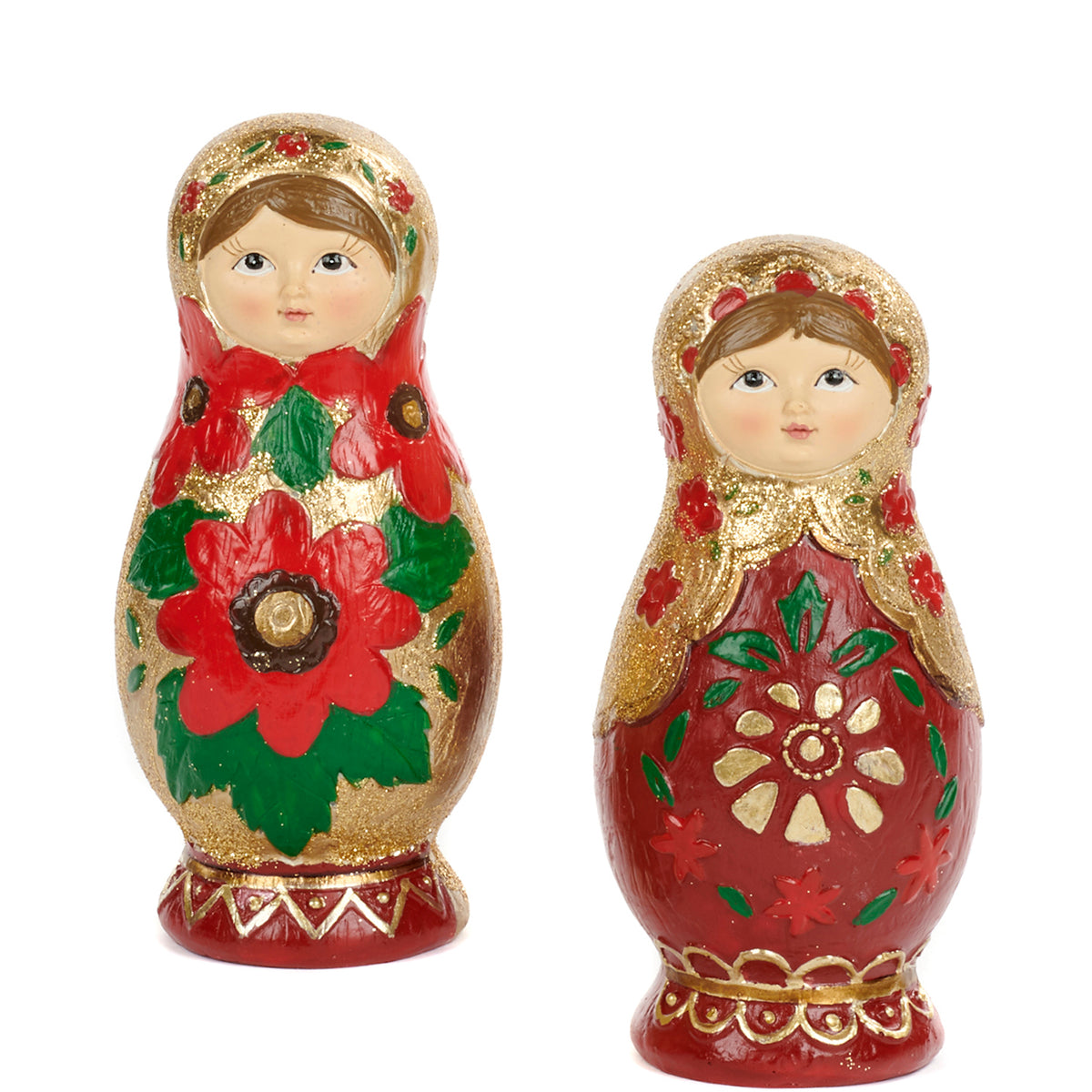 Set 2 păpuși matrioșka majestuoase, în nuanța burgund, 13 cm