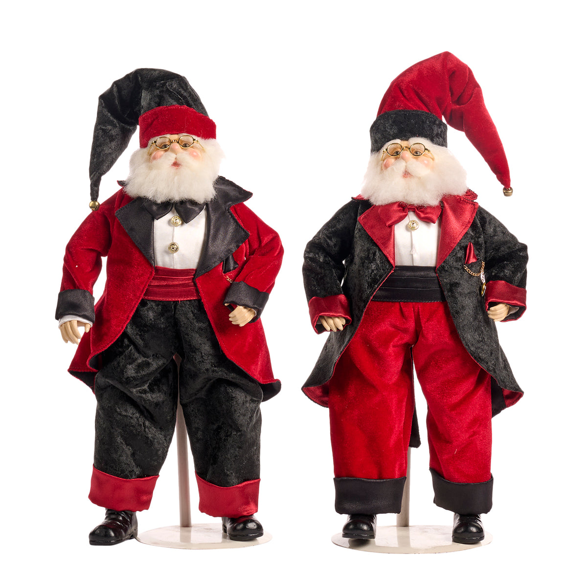 Set 2 păpuși Moș Crăciun în smoching, roșu/negru, 47 cm
