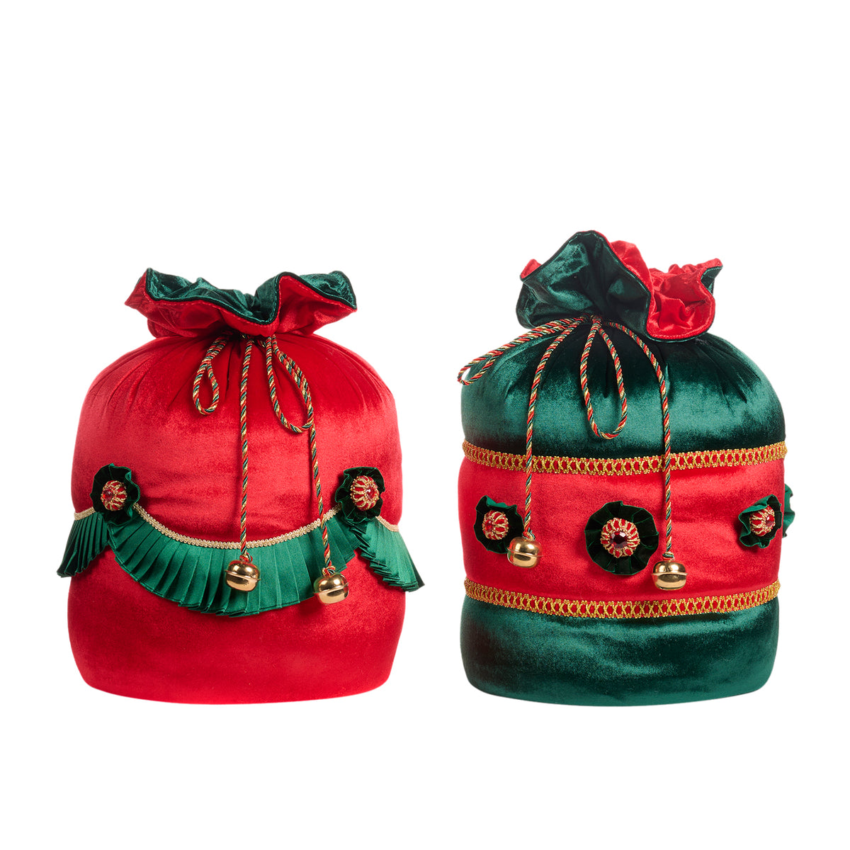Set 2 pungi de cadou decorative, roșu/verde, 32 cm