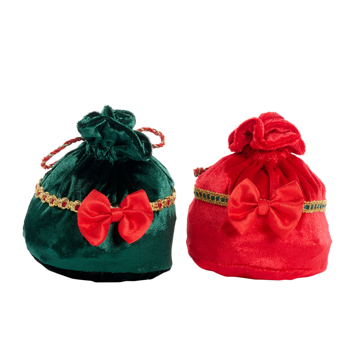 Set 2 săculeți cadou cu fundă, verde/roșu, 15 cm