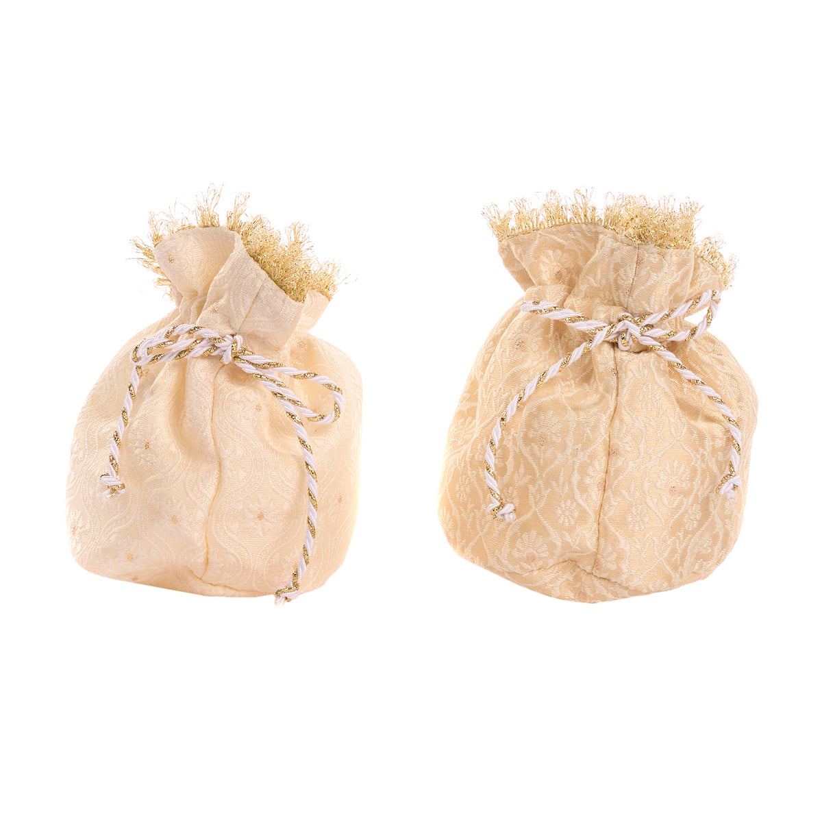 Set 2 săculeți cadou din brocart Sun King, crem/auriu, 15 cm