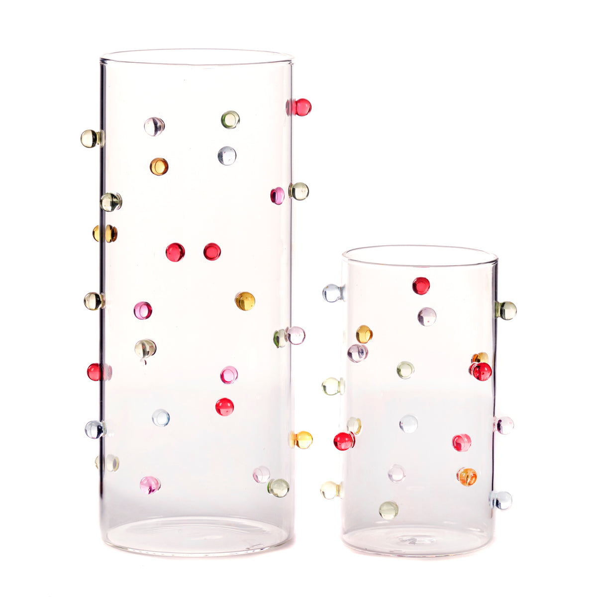 Set 2 suporturi cilindrice din sticlă pentru lumânări votive, transparent/multicolor, 25 cm