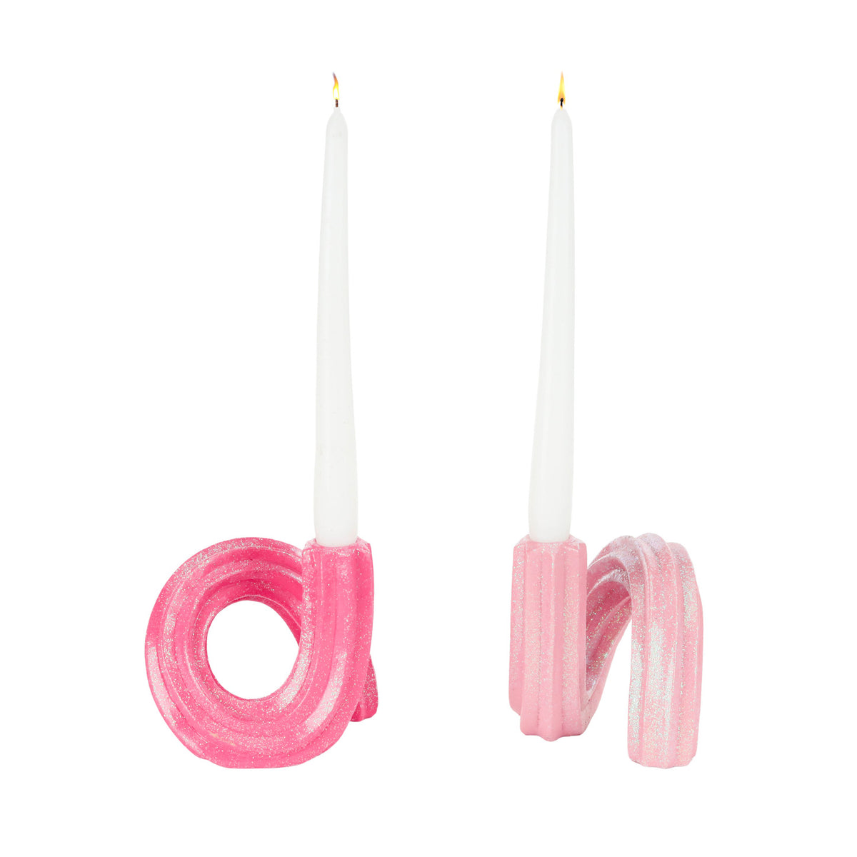 Set 2 suporturi pentru lumânare în formă de churros, roz, 14 cm