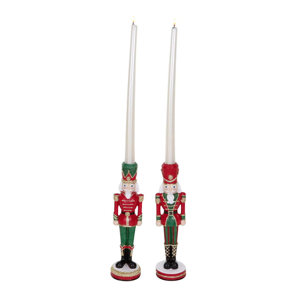 Set 2 suporturi pentru lumânare în formă de spărgător de nuci, roșu/verde, 26 cm