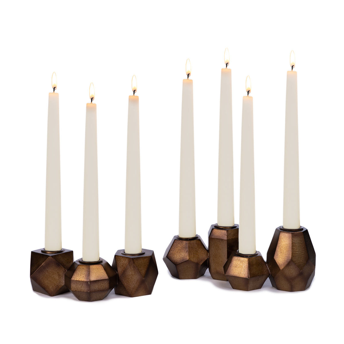 Set 2 suporturi pentru lumânări cu blocuri geometrice, bronz, 21 cm