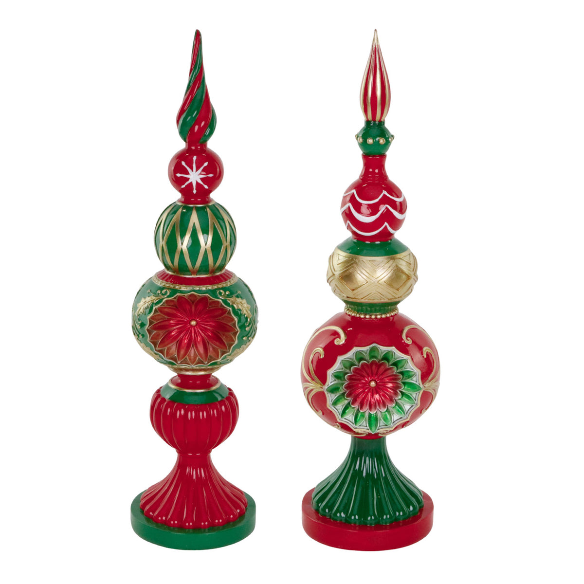 Set 2 topiare de Crăciun în formă de ornament alungit tip reflector, verde/roșu/auriu, 51 cm