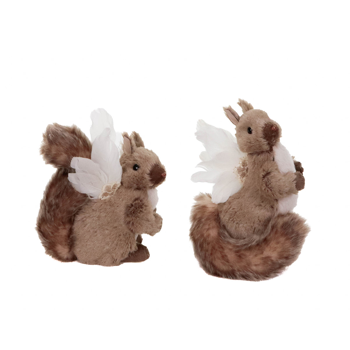 Set 2 veverițe zâne din blăniță și pene, maro, 20 cm