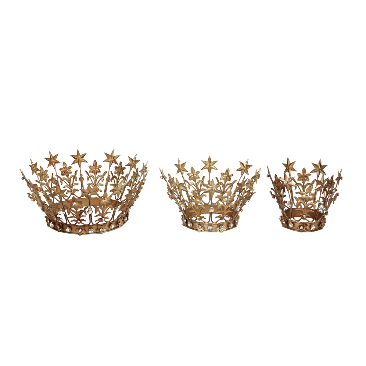 Set 3 coroane cu stele din metal cu pietre, auriu, 23,5 cm