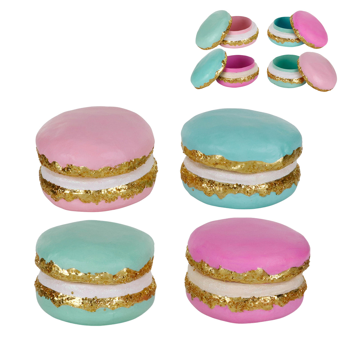 Set 4 cutii macaron din papier-mâché, multicolor, 21 cm