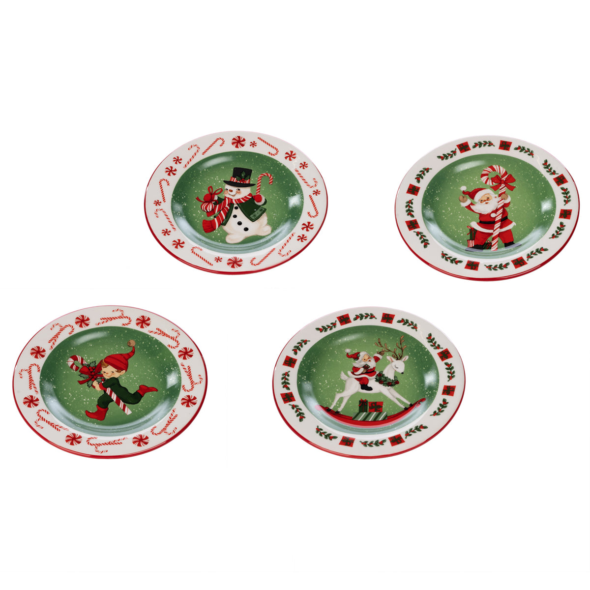 Set 4 farfurii din ceramică cu bomboane de Crăciun, verde, 20,5 cm