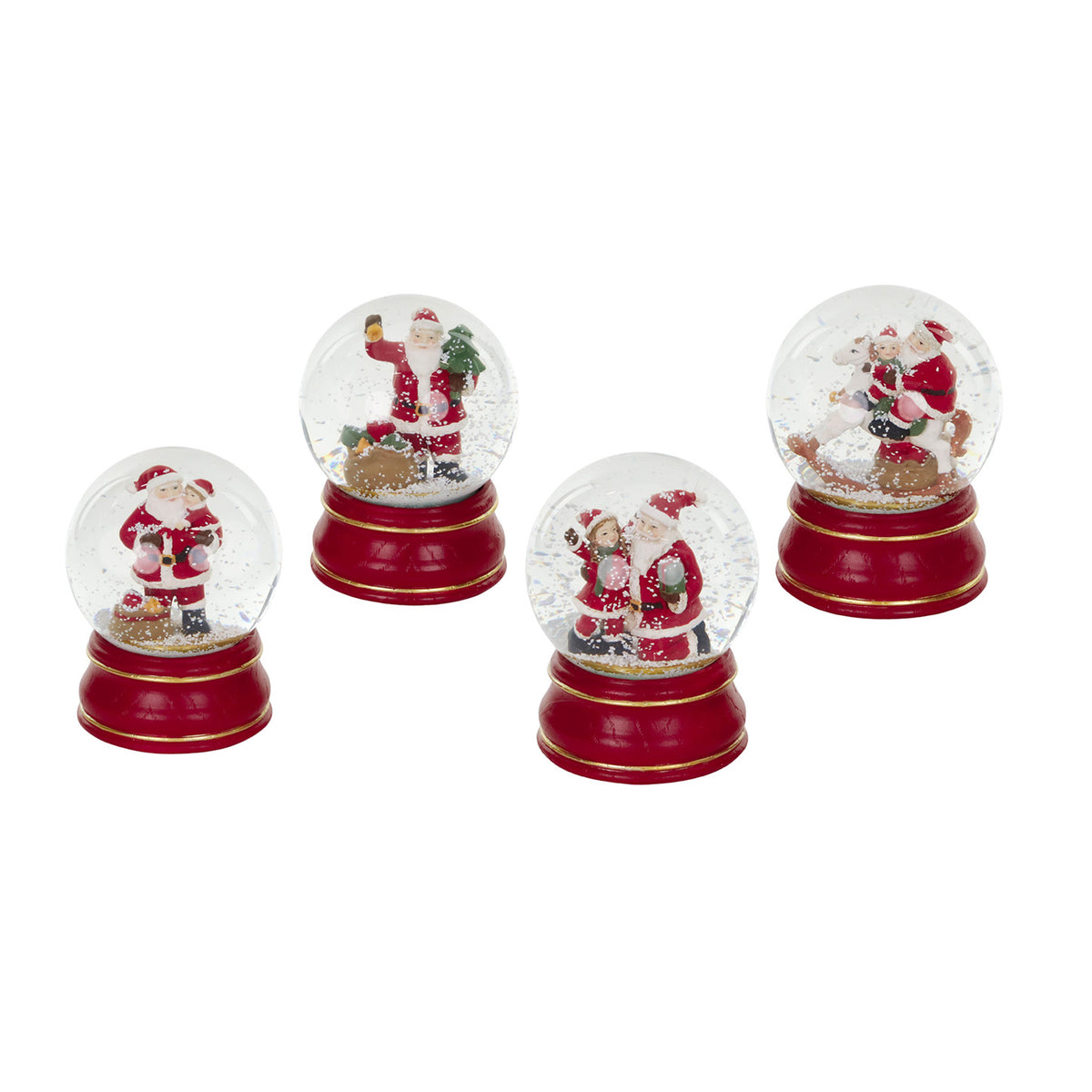 Set 4 globuri cu zăpadă din sticlă cu Moș Crăciun, roșu/alb, 13 cm