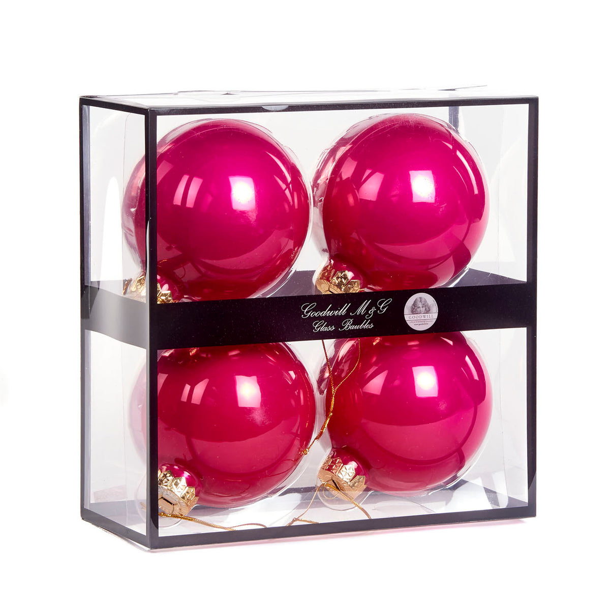 Set 4 globuri din sticlă, roz fucsia opac, 10 cm