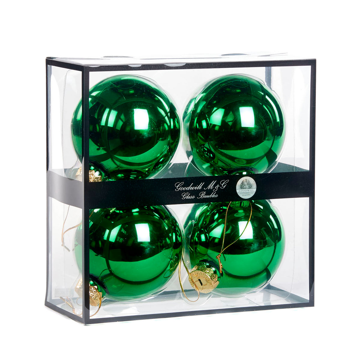 Set 4 globuri din sticlă, verde smarald lucios, 10 cm