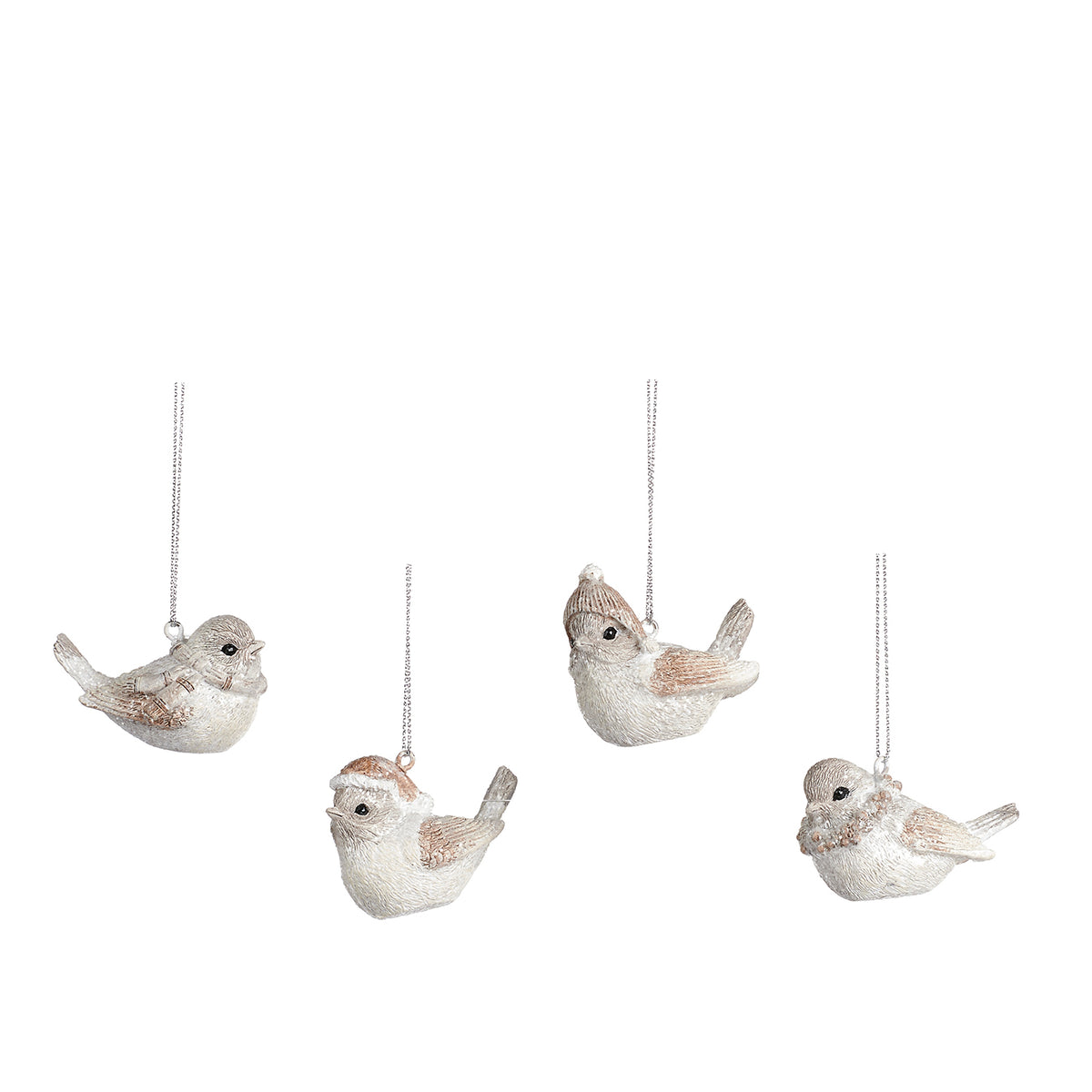 Set 4 ornamente păsărele de Crăciun, crem, 5 cm