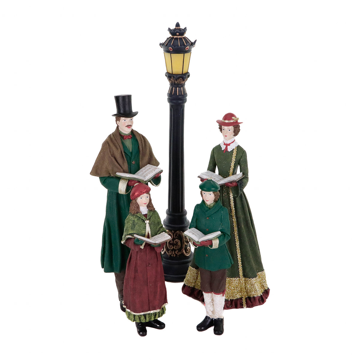 Set 5 figurine cor de colindători cu LED, verde, 51 cm