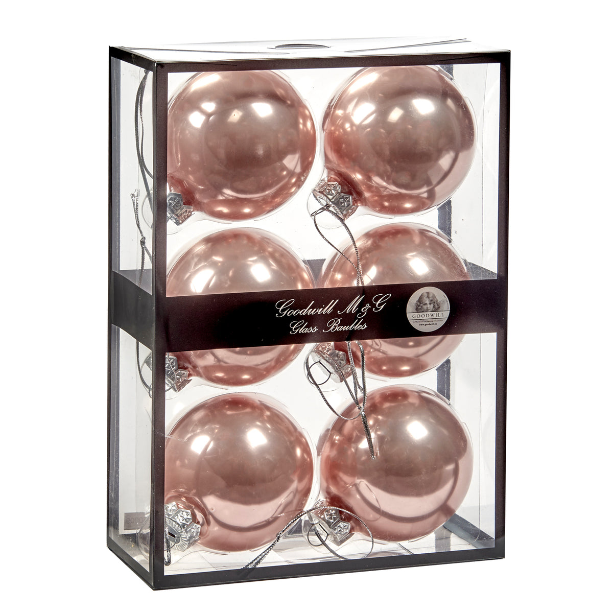 Set 6 globuri din sticlă, auriu rose opac, 7 cm