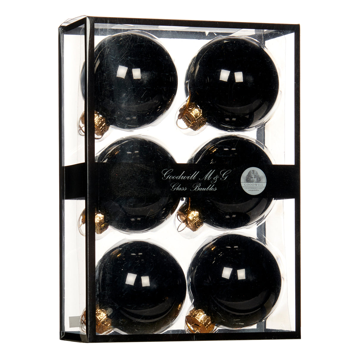 Set 6 globuri din sticlă, negru lucios, 7 cm