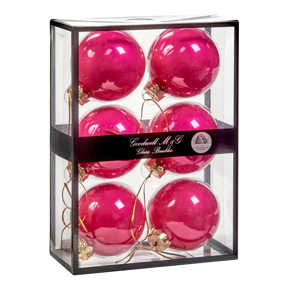 Set 6 globuri din sticlă, roz fucsia opac, 7 cm