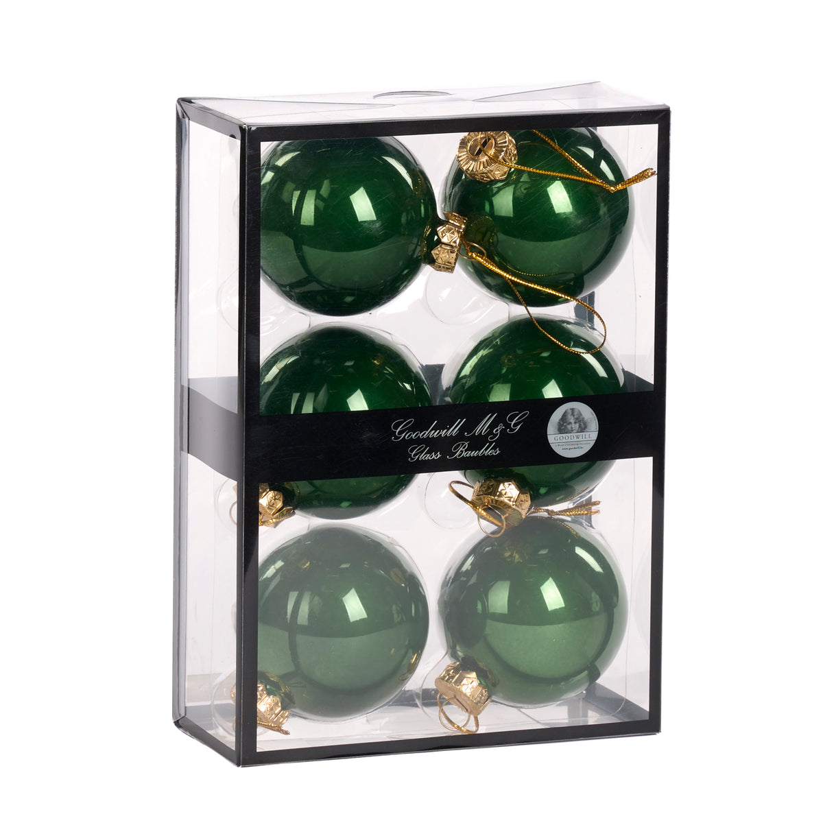 Set 6 globuri din sticlă, verde opac, 7 cm