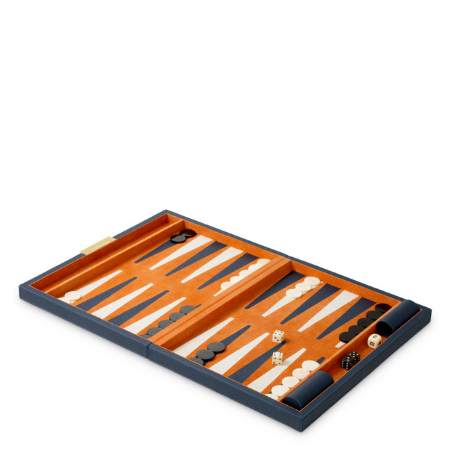 Set cadou Backgammon South Shore, piele albastră, piele întoarsă portocalie