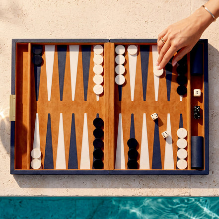 Set cadou Backgammon South Shore, piele albastră, piele întoarsă portocalie