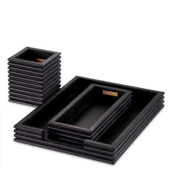 Set de birou Elvane, piele neagră, set de 3