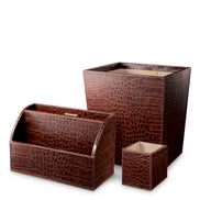Set de birou Scaleo, piele maro antichizată cu imprimeu croco, set de 3