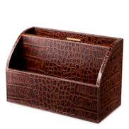 Set de birou Scaleo, piele maro antichizată cu imprimeu croco, set de 3