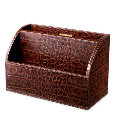 Set de birou Scaleo, piele maro antichizată cu imprimeu croco, set de 3