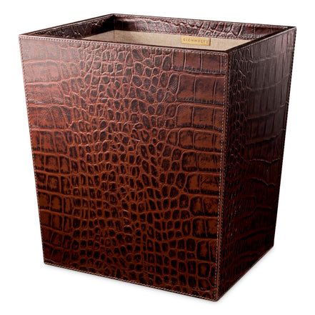 Set de birou Scaleo, piele maro antichizată cu imprimeu croco, set de 3