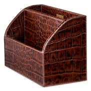 Set de birou Scaleo, piele maro antichizată cu imprimeu croco, set de 3