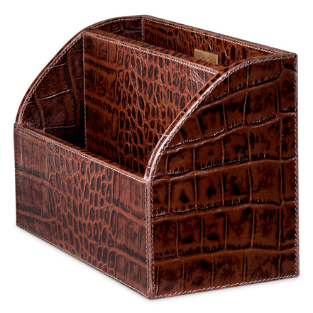 Set de birou Scaleo, piele maro antichizată cu imprimeu croco, set de 3