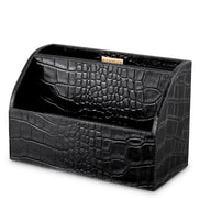 Set de birou Scaleo, piele neagră cu imprimeu croco, set de 3
