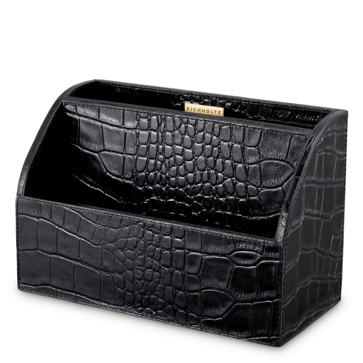 Set de birou Scaleo, piele neagră cu imprimeu croco, set de 3