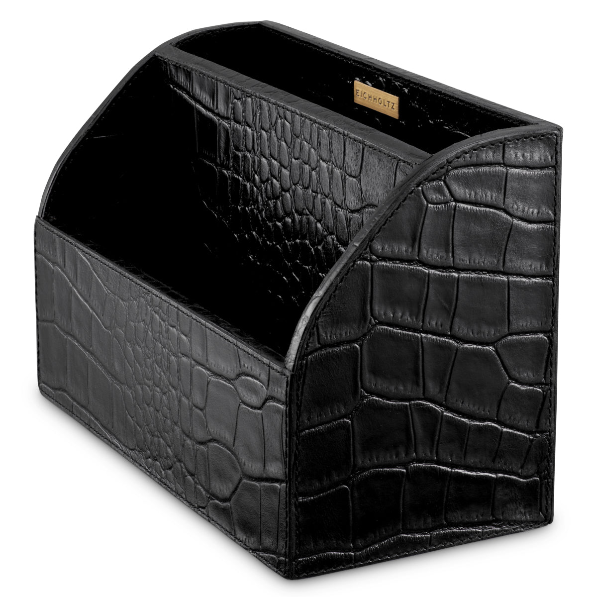Set de birou Scaleo, piele neagră cu imprimeu croco, set de 3