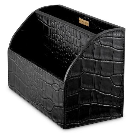 Set de birou Scaleo, piele neagră cu imprimeu croco, set de 3