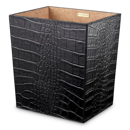 Set de birou Scaleo, piele neagră cu imprimeu croco, set de 3