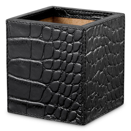 Set de birou Scaleo, piele neagră cu imprimeu croco, set de 3
