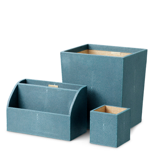Set de birou Scaleo, shagreen artificial albastru, set de 3