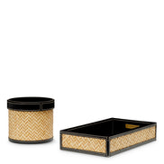 Set de birou Taos, piele neagră, ratan natural, set de 2