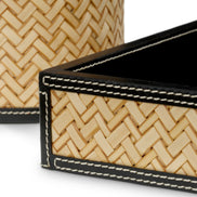 Set de birou Taos, piele neagră, ratan natural, set de 2
