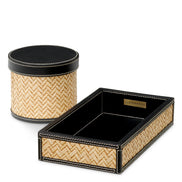 Set de birou Taos, piele neagră, ratan natural, set de 2