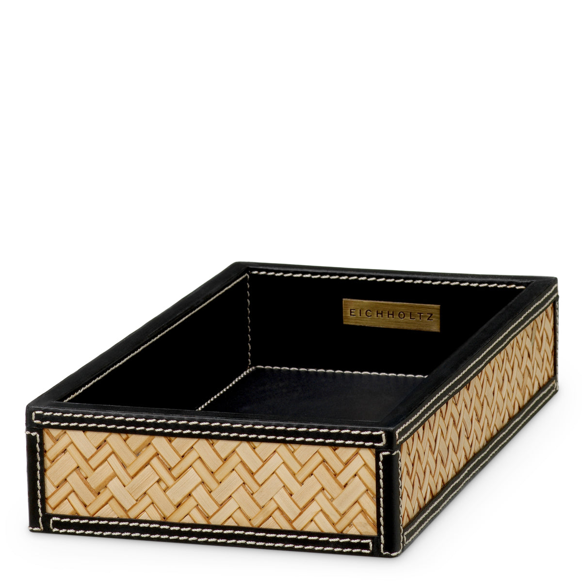 Set de birou Taos, piele neagră, ratan natural, set de 2