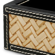 Set de birou Taos, piele neagră, ratan natural, set de 2