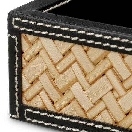 Set de birou Taos, piele neagră, ratan natural, set de 2