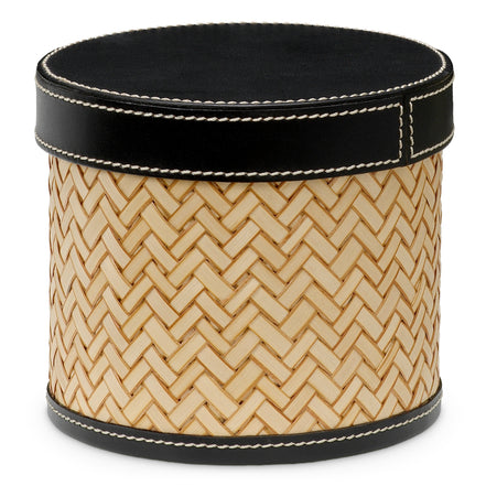 Set de birou Taos, piele neagră, ratan natural, set de 2
