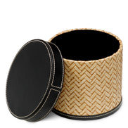 Set de birou Taos, piele neagră, ratan natural, set de 2