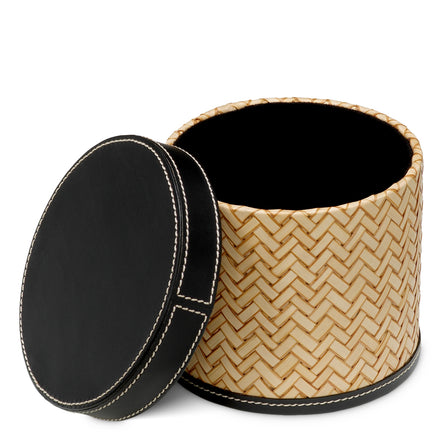 Set de birou Taos, piele neagră, ratan natural, set de 2
