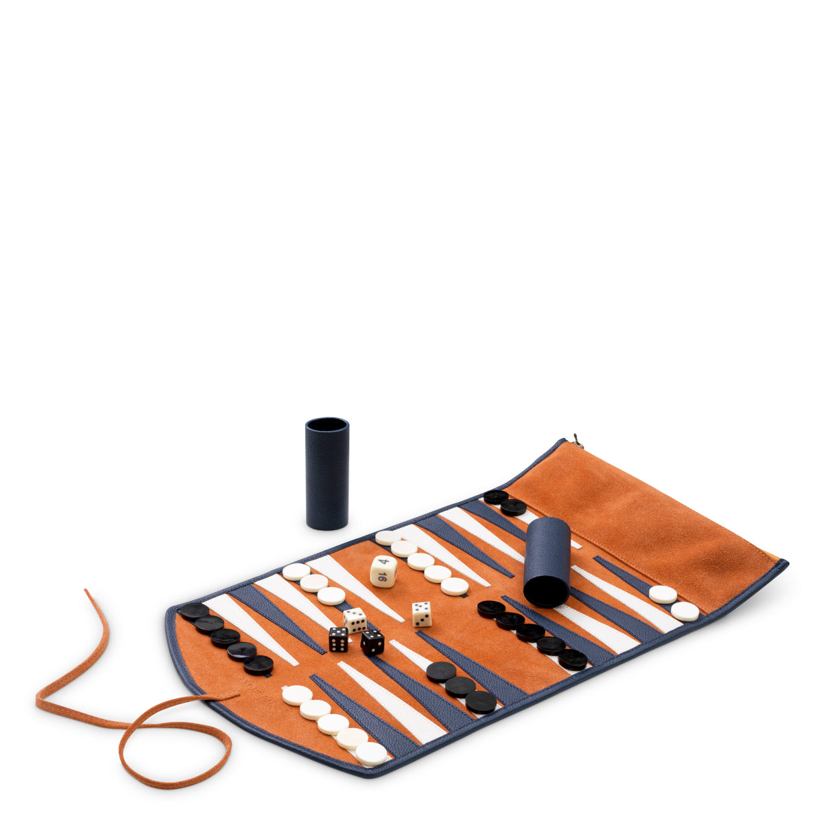 Set de călătorie Backgammon Monte Lago, piele albastră, piele întoarsă portocalie