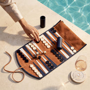 Set de călătorie Backgammon Monte Lago, piele albastră, piele întoarsă portocalie